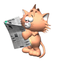 3d animasi cat reading newspaper animated animal animation could be wallpaper and screensaver - 350x350px